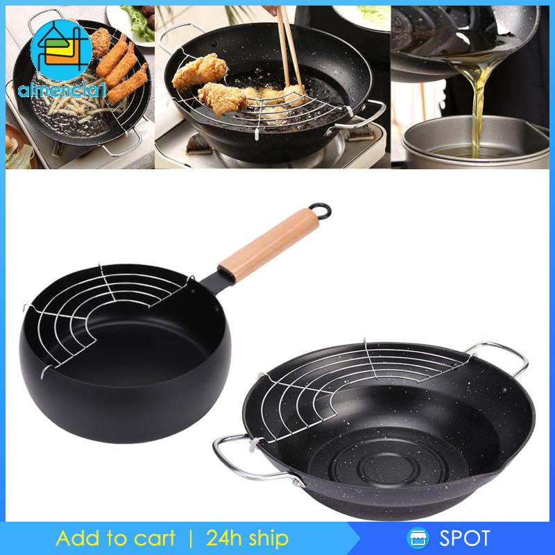 [Almencla1] Nonstick Iron Deep Fryer Pot Japanese Tempura Deep Fryer for Baking Chips Shopee