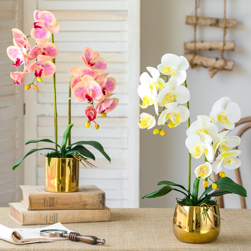 Artificial Orchid Flower Plant Real Touch Faux Orchids In Vase Fake 