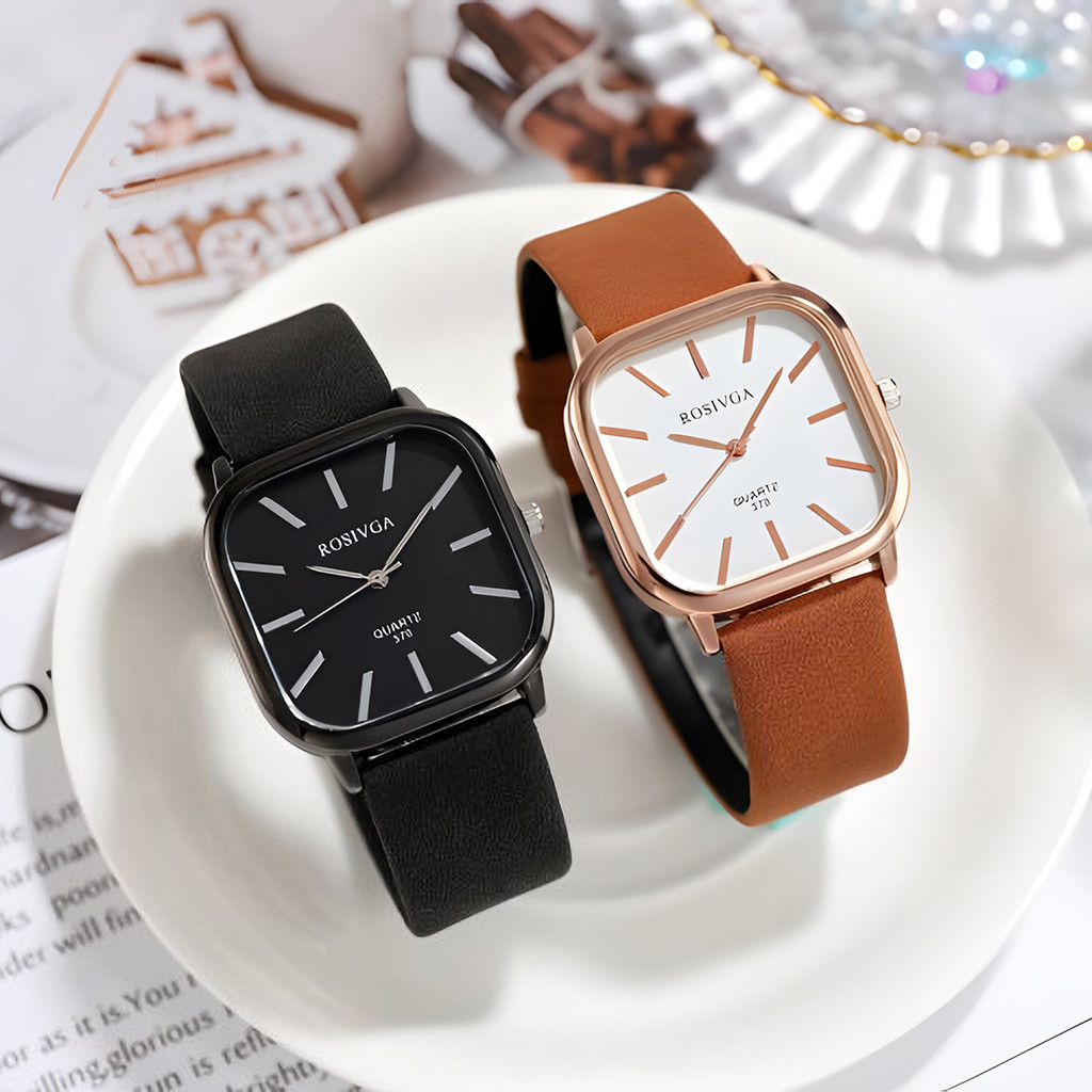 INS Fashion Square Men Women Couple Watches Unisex Leather Belt Simple ...