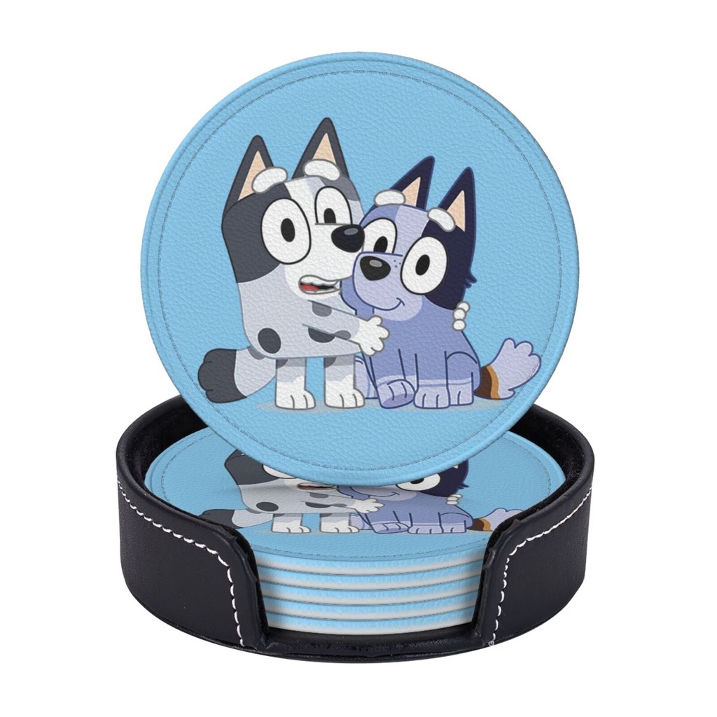 (6Pcs) Bluey Heat Resistant Round Leather Coasters,Leather Coasters