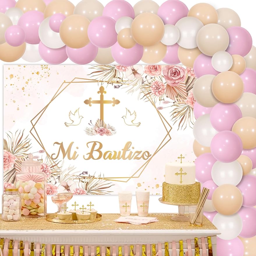 FANGLELAND Boho Baptism Party Decorations for Girls Boho Balloon