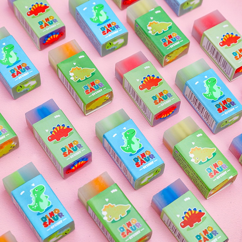 4B Dinosaur Pencil Erasers, Cute Erasers Rectangular, Kawaii Jelly