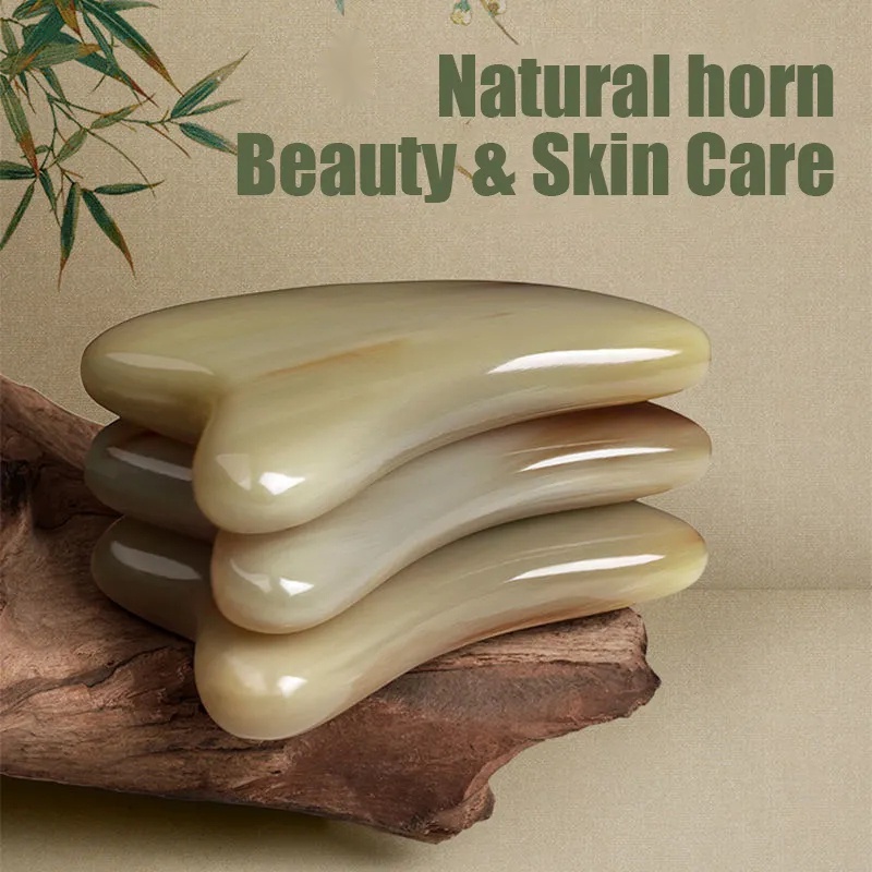 Facial Gua Sha Beauty Tool Natural Ox Horn Scraping Board Massage Stick ...