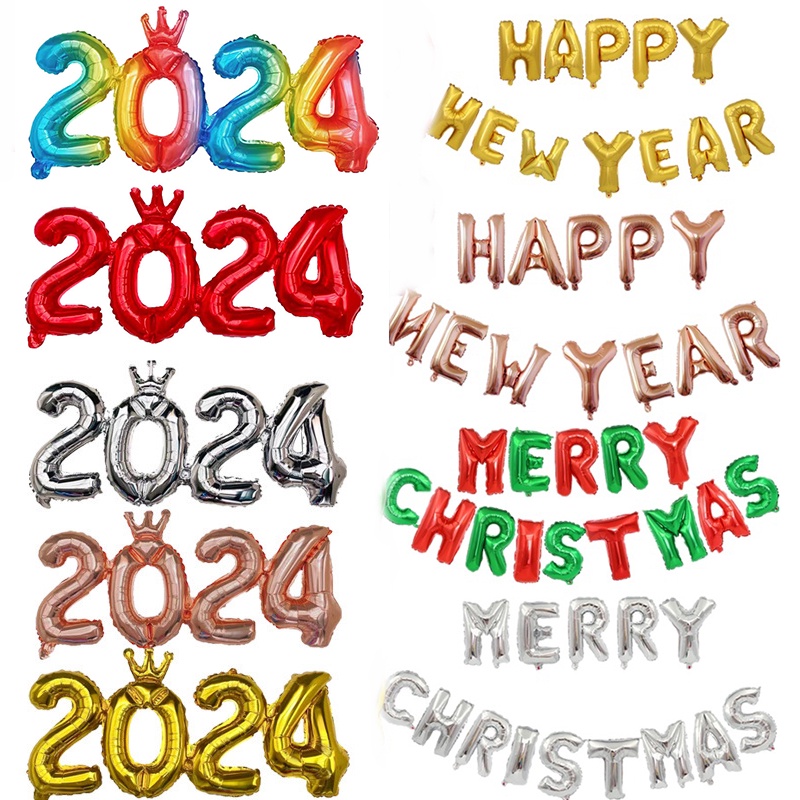 Connected Crown 2024 Number Balloon Gold Merry Christmas Letter