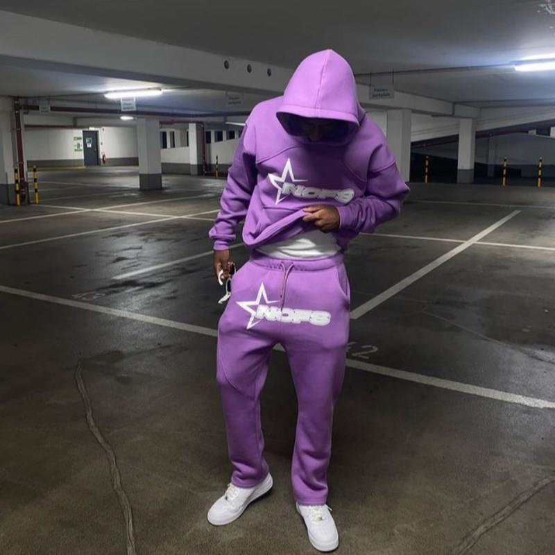 Y2k Nofs Mens Tracksuit Hooded Pullover Sweatpants Sports Suit