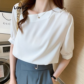 Lovito Women Button Asymmetrical Blouse LNA29143 (White/Pink) | Shopee ...