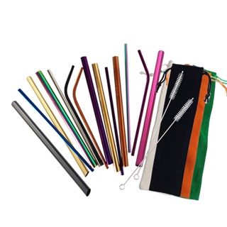 3pcs 12-inch Reusable Metal Straws, 304 Stainless Steel Straws Set(1  Straight Straw, 1 Bent Straw, 1 Cleaning Brush & 1 Pouch), Perfect For  Smoothies, Milkshakes, And Various Drinks