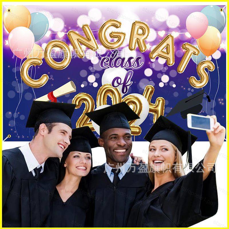 YYDS 2024 Happy graduation bachelor hat backdrop banner tapestry party ...