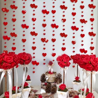 Valentines Day 3D Red Love Heart Garland Party Decorations Gold Heart  Hanging Streamer Banner Engagement Wedding Bridal Shower