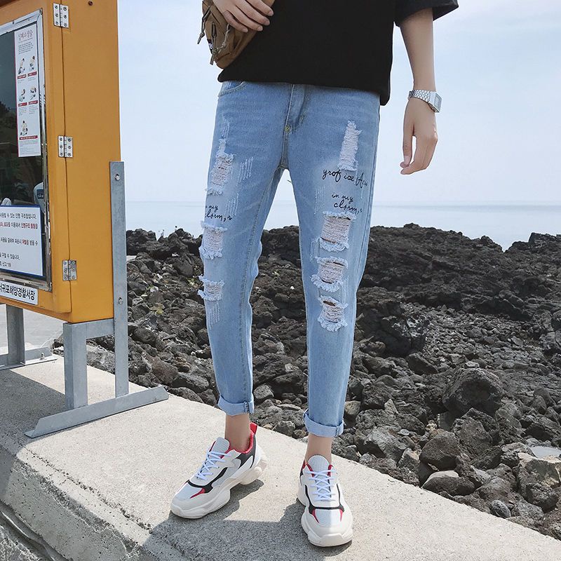 2023 New Men's Pants, Summer Thin, Straight Ripped Jeans, Men's Slim