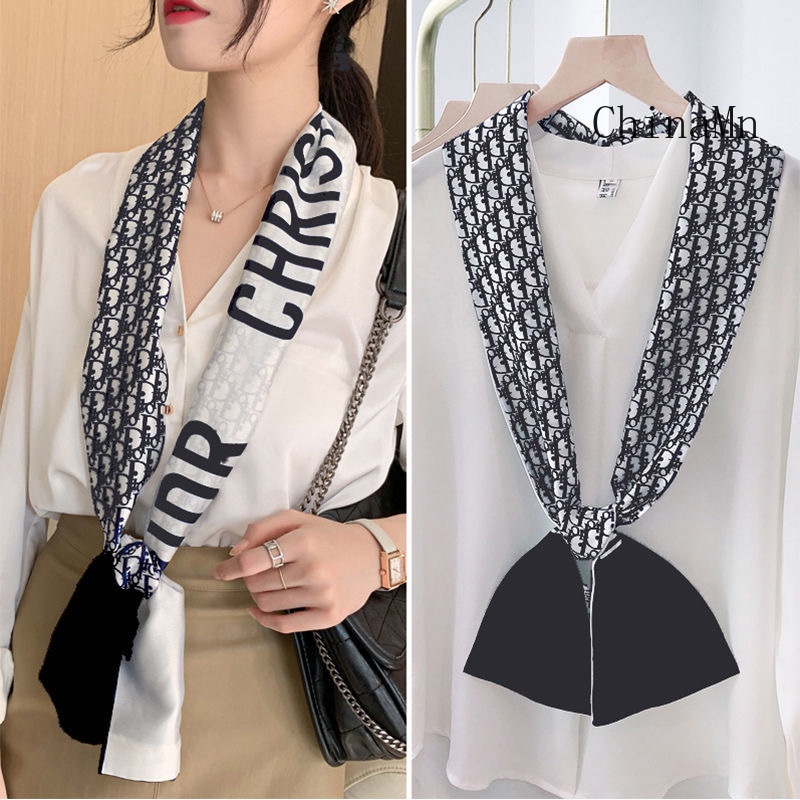 New satin ribbon long silk scarf small scarf women's long decorative ...