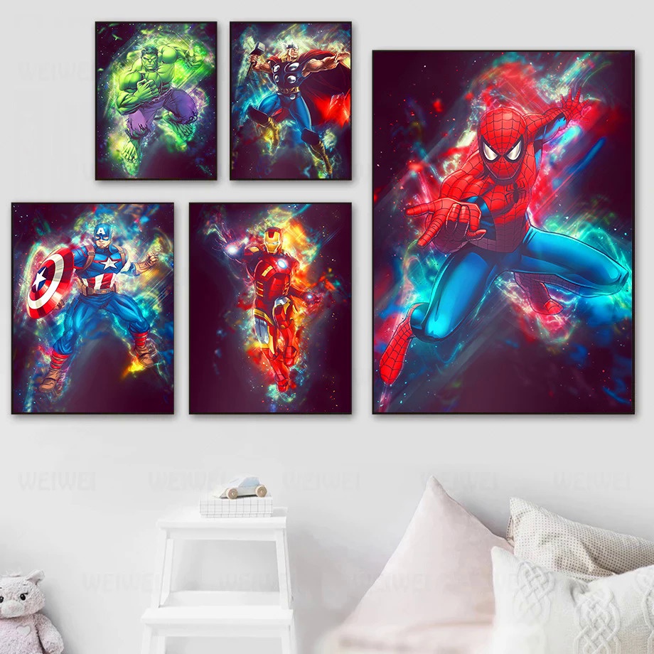 Marvel Avengers Comic Poster Spiderman Iron Man Hulk Thor Captain ...
