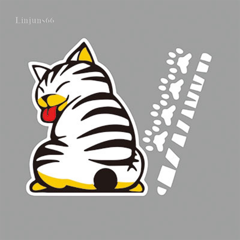 Linjuns66 Creative Cat Moving Tail Paws Reflective Car Stickers