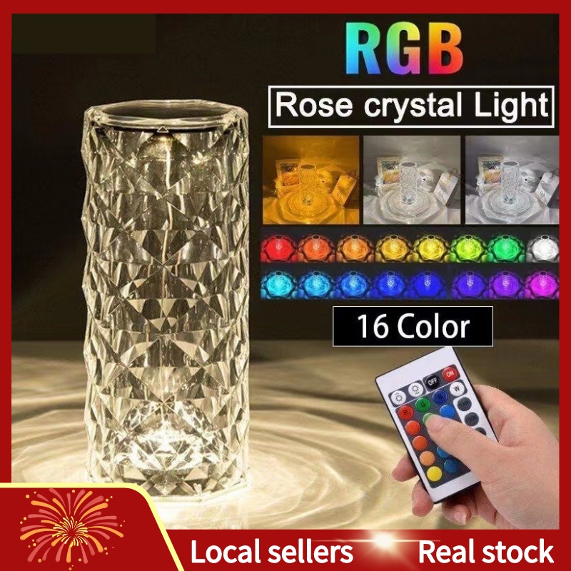 16 Colors Touch Desk Lamp Rose Crystal Diamond Touch Charging Light ...