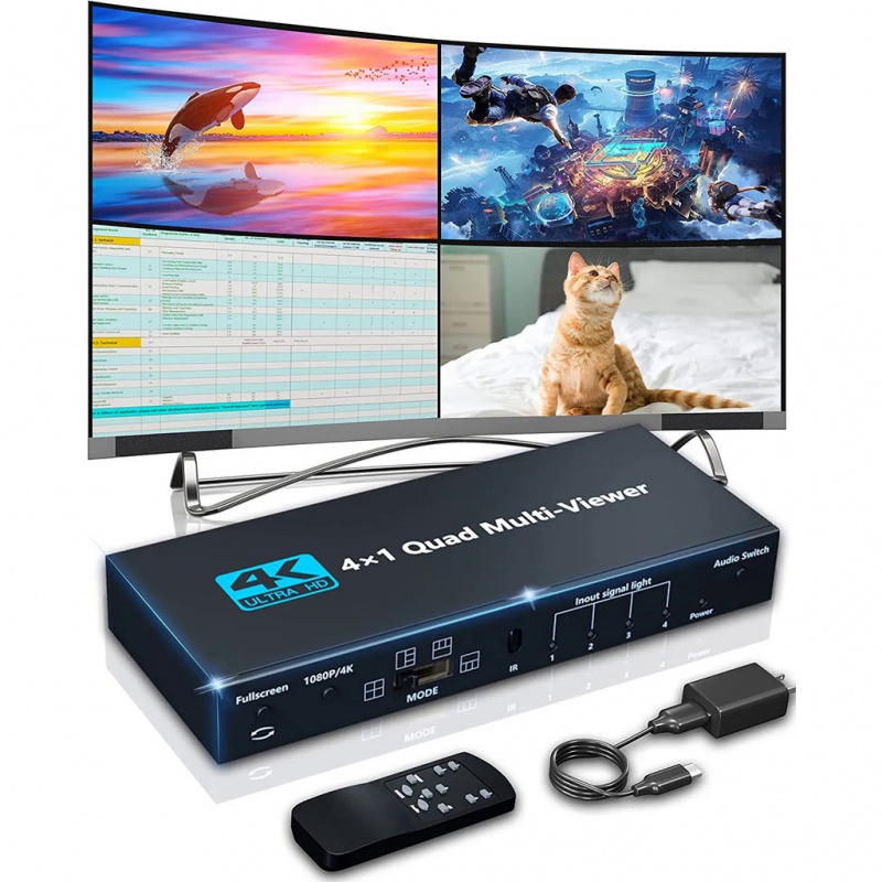 HDMI Multi viewer Switch 4x1 HDMI Quad Seamless Switcher 4 in 1 Out ...