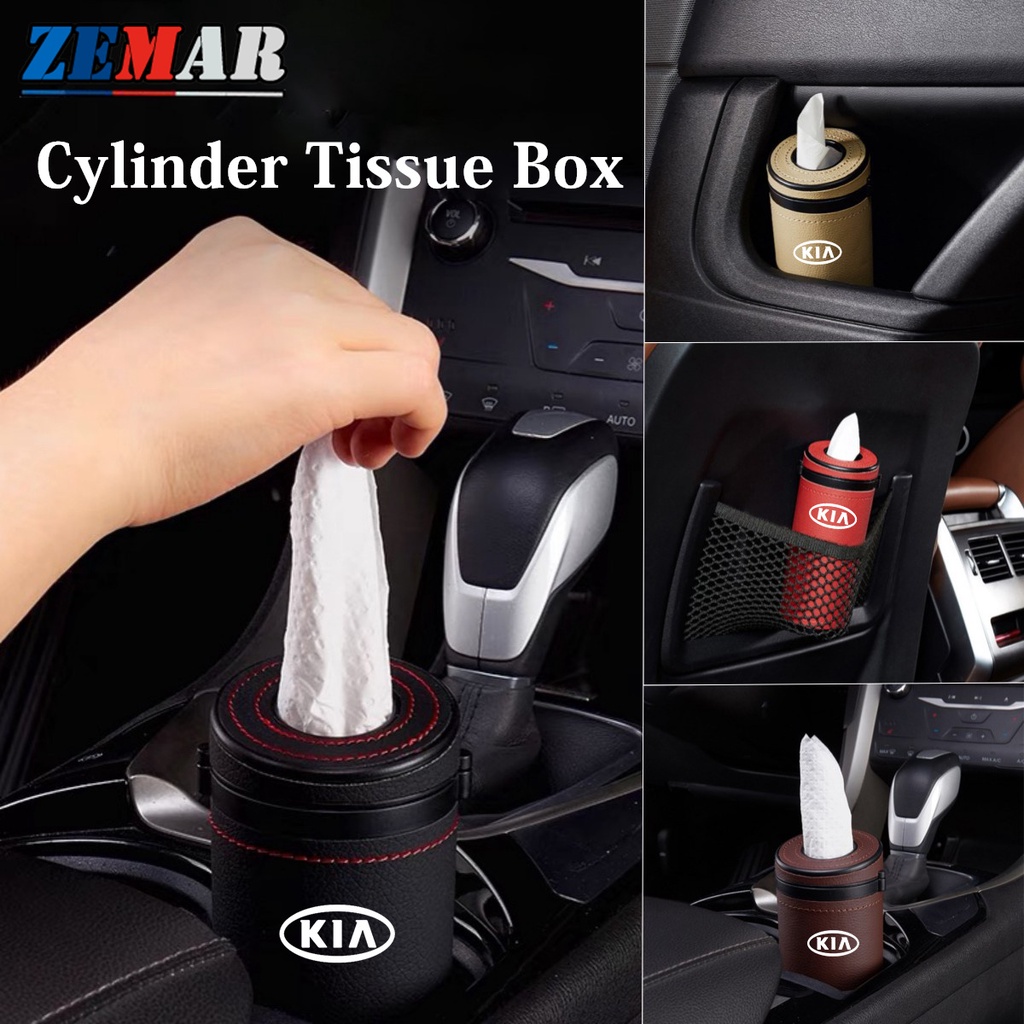 Kia Car Cylinder Tissue Box Portable Holder Cup Leather Tissue Storage
