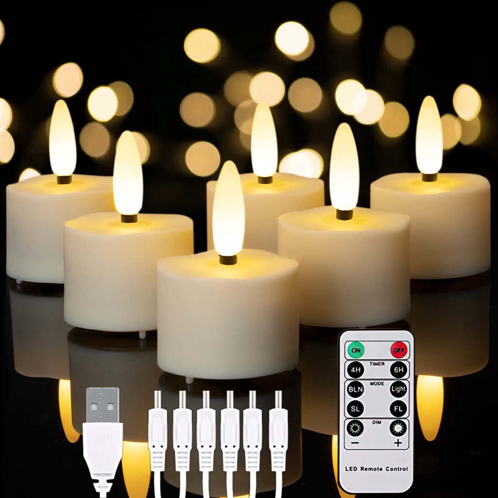 6Pcs Led Candle Rechargeable Tea Light With Timer Remote And Flickering ...