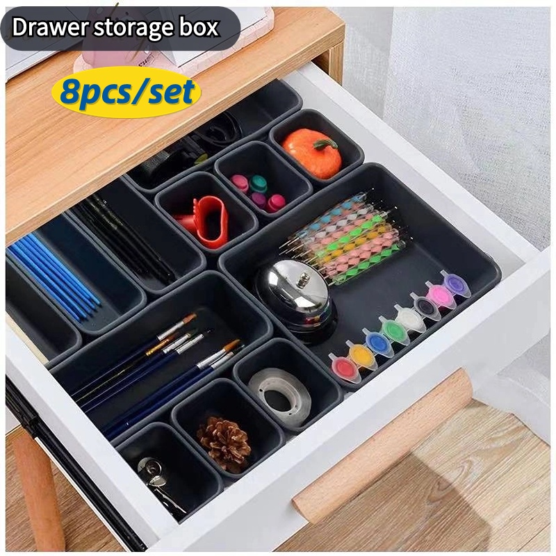8pcs/Set Drawer Storage Box Tray Drawer Organizer Storage Tray Cutlery ...