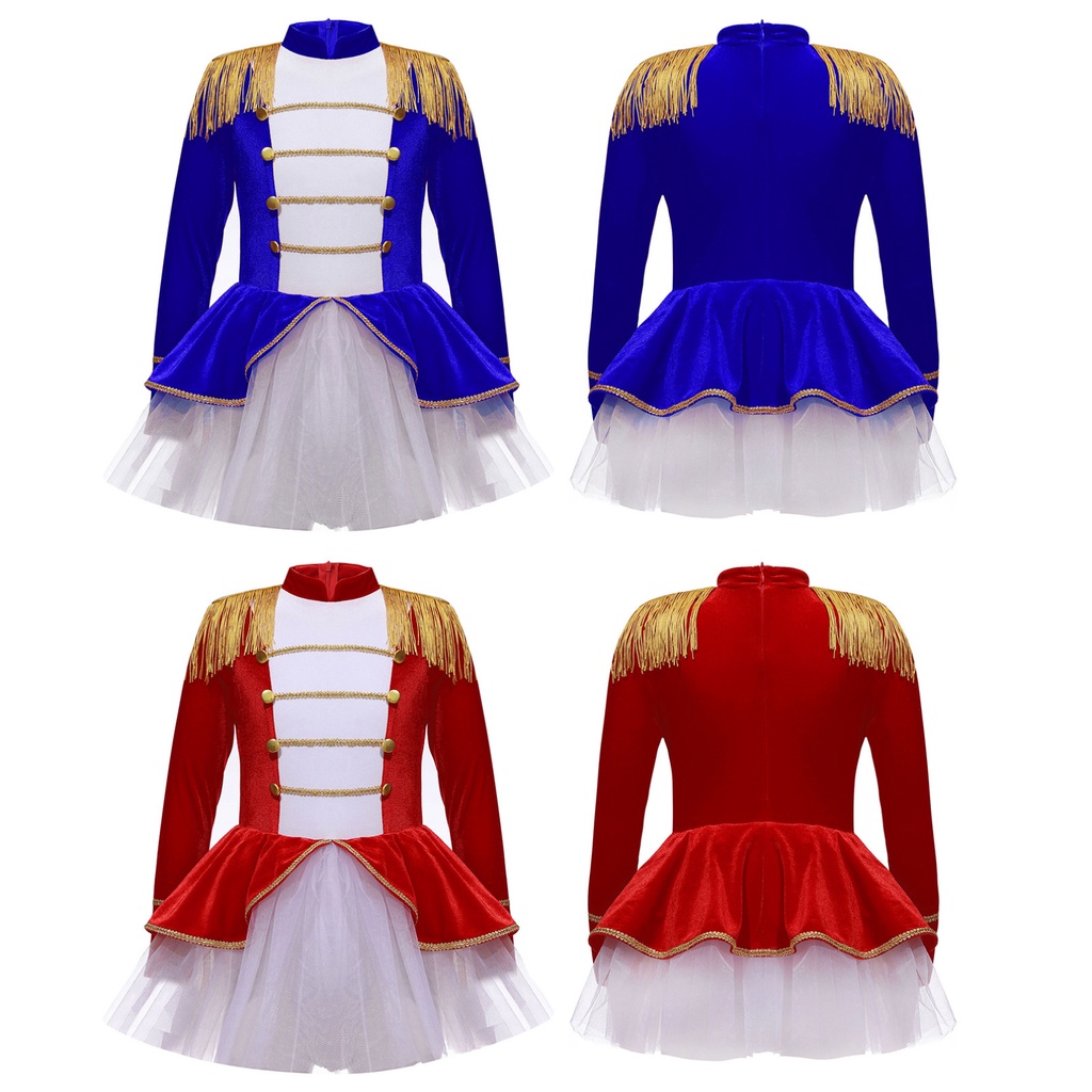 Girls Christmas Circus Costume Long Sleeve Tassel Epaulet Mesh Tutu ...