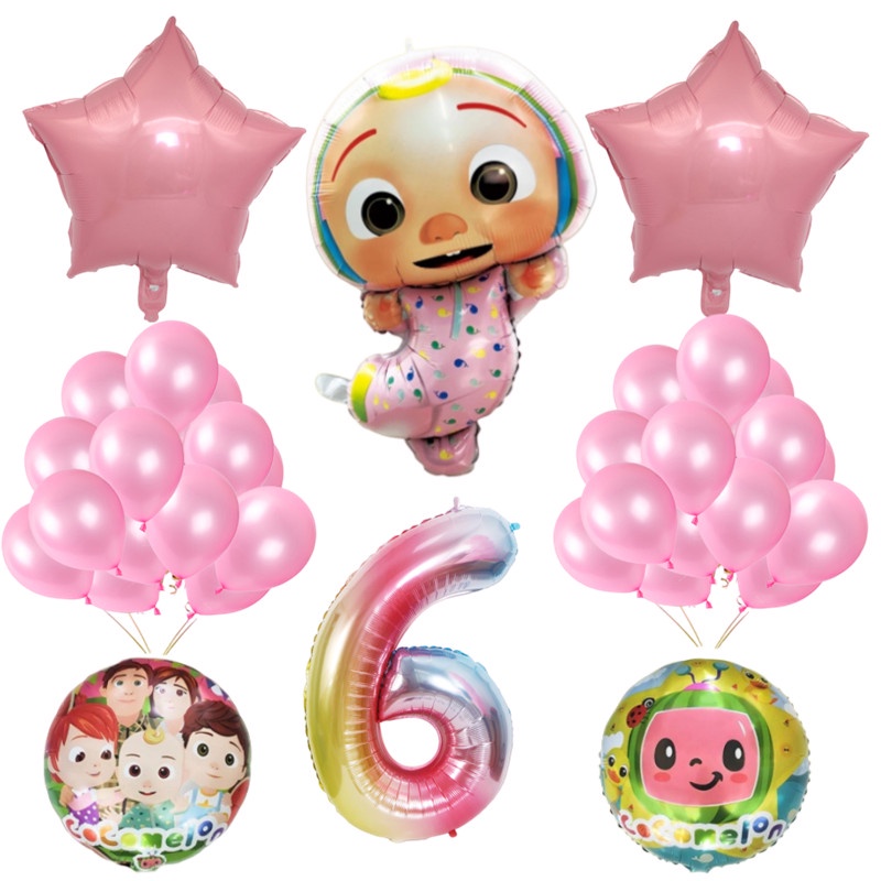 Cocomelon Theme Pink JoJo 1-9 Year Old Balloons Set 32inch Gradient ...