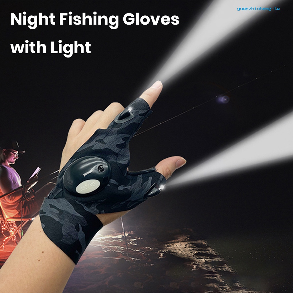 YS】1Pc Night Fishing Glowing Glove Rechargeable Flashlight Half-Finger Glove  Outdoor Camping Running Car Repairing LED Gloves Men Accessories