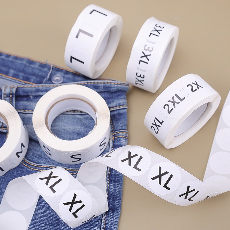 500Pcs S/M/L/XL/XXL/XXXL Round Paper Size Mark Stickers/ Supermarket ...