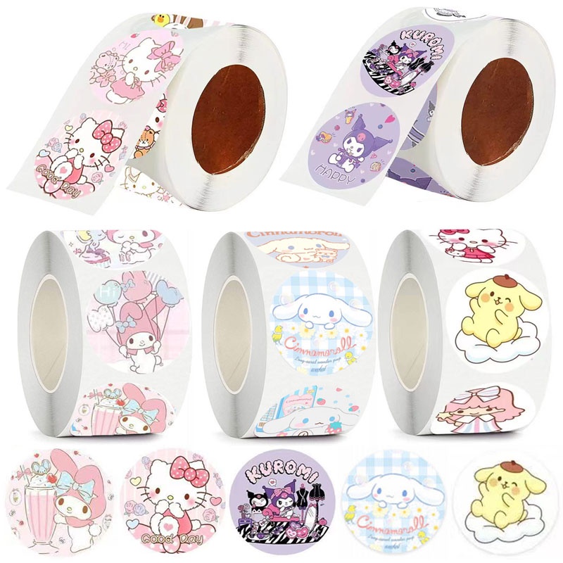 500pcs Kawaii Sanrio Stickers Roll Hello Kitty Kuromi My Melody Cartoon ...