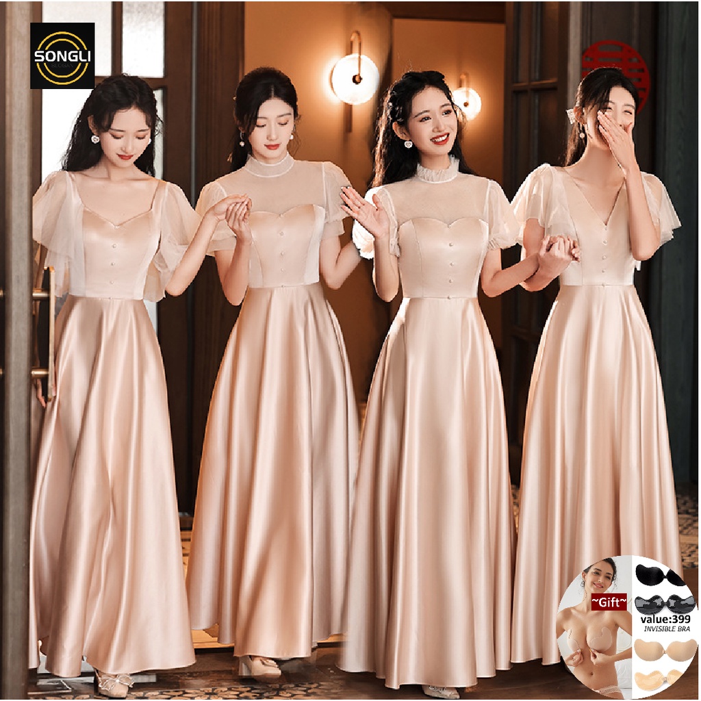 Champagne Satin Bridesmaid Dress 2023 New Evening Dress Long Prom Dress  Wedding Gown PartyDinner Evening Maxi Dress | Shopee Philippines