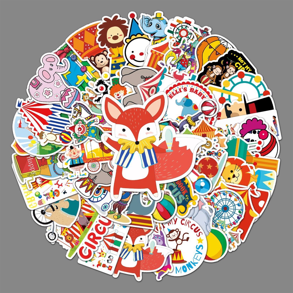 50 Sheets Circus Graffiti Stickers Cartoon Waterproof Luggage Stickers ...