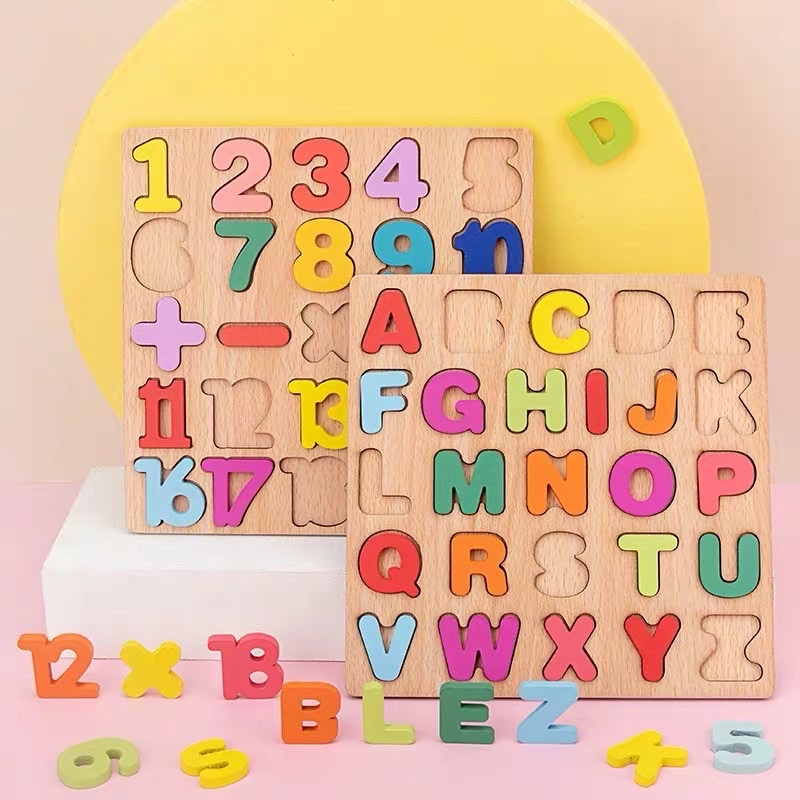 Wooden Toys Kid Alphabet Digital Puzzle Number Letter shape Matching ...