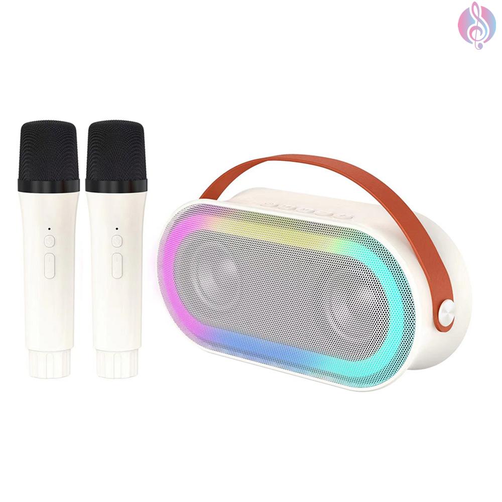 Mini Karaoke Machine with 2 Wireless Microphones Portable BT Speaker ...