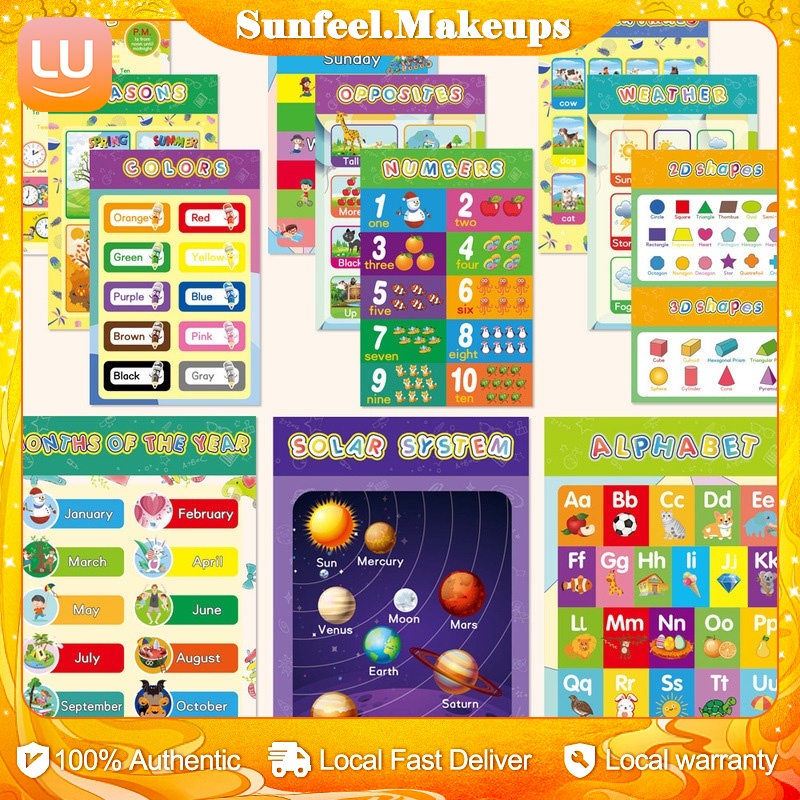 Numbers Colors Months Animals Early Poster Toy 16cards Big Educational ...