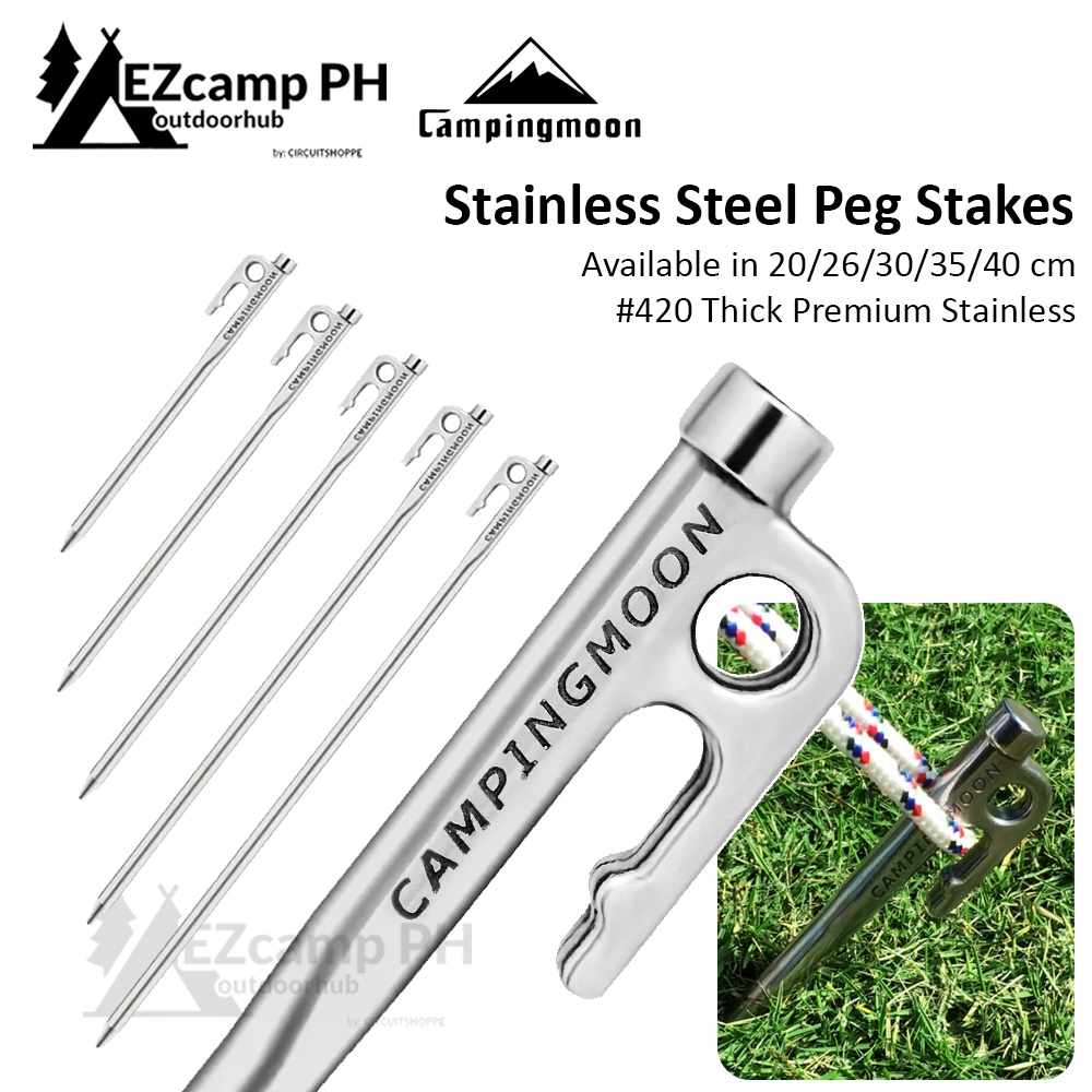 CAMPINGMOON Stainless Steel Camping Tent Rope Peg Stakes Ground Nail