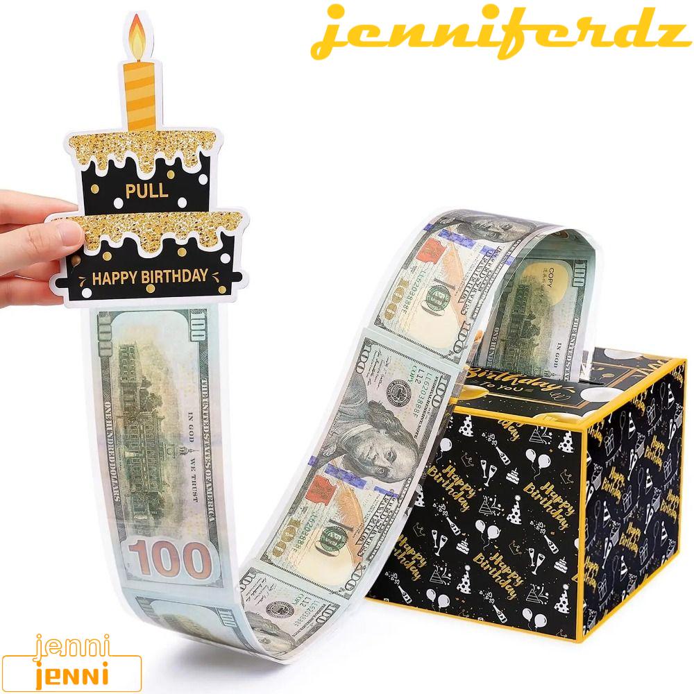JENNIFERDZ Birthday Money Box, Paper Square Birthday Cash Pull Gift Box
