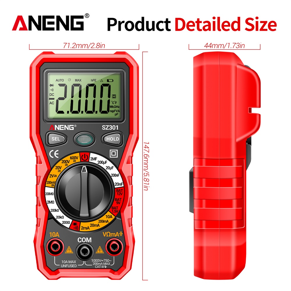 ANENG SZ301/SZ302/DM850 Digital Multimeter 2000 Counts Resistance ...