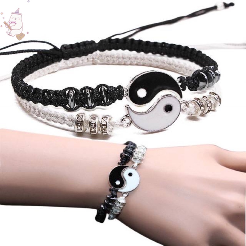 2 Pcs Tai Chi Couple Bracelet Hand-Woven Black And White Rope Bracelets ...
