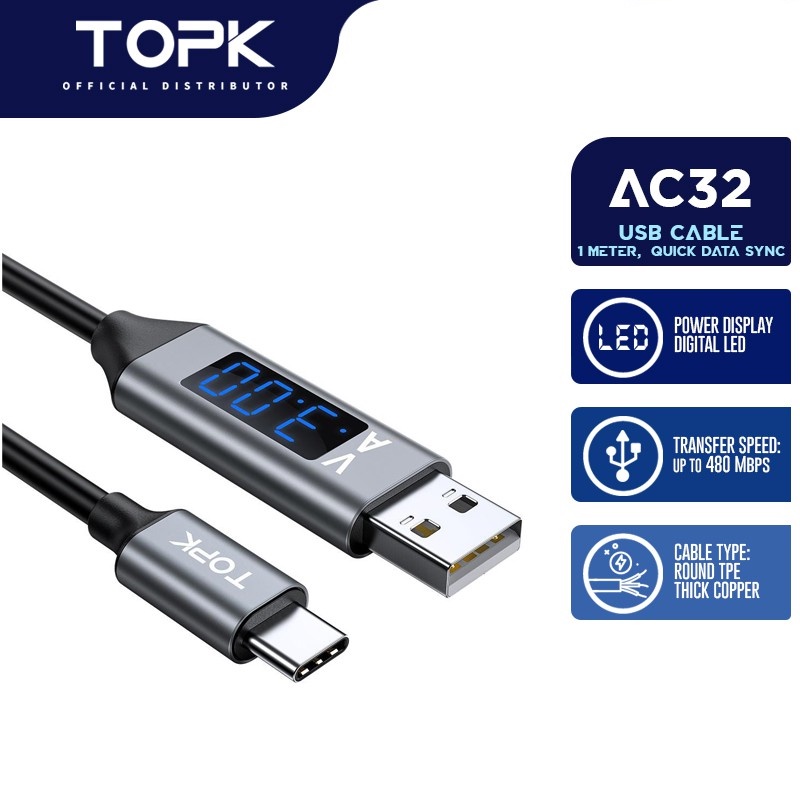 TOPK AC32 Fast Charging Cable Voltage And Current Display | Shopee ...