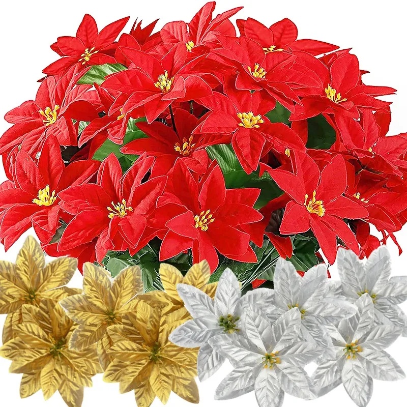 5Pcs Large Silk Artificial Christmas Flowers Red Rose Heads Flower for