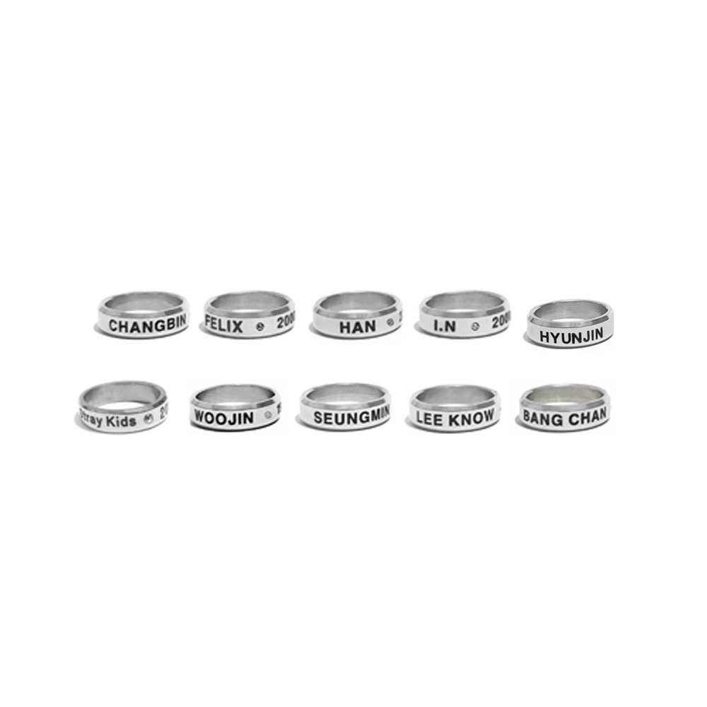 Kpop idol Stray Kids Name Birthday Ring Titanium Steel Band Diamond