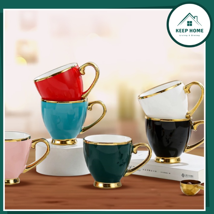 Khomeph Nordic Ceramic Light Luxury Gold Rim Mug Coffee Water Tea Mug ...