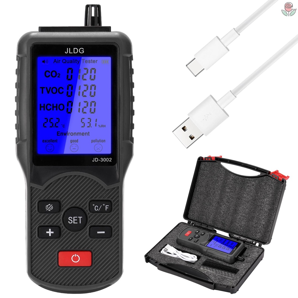Multi-function Air Quality Tester CO2 TVOC Meter Temperature Humidity ...