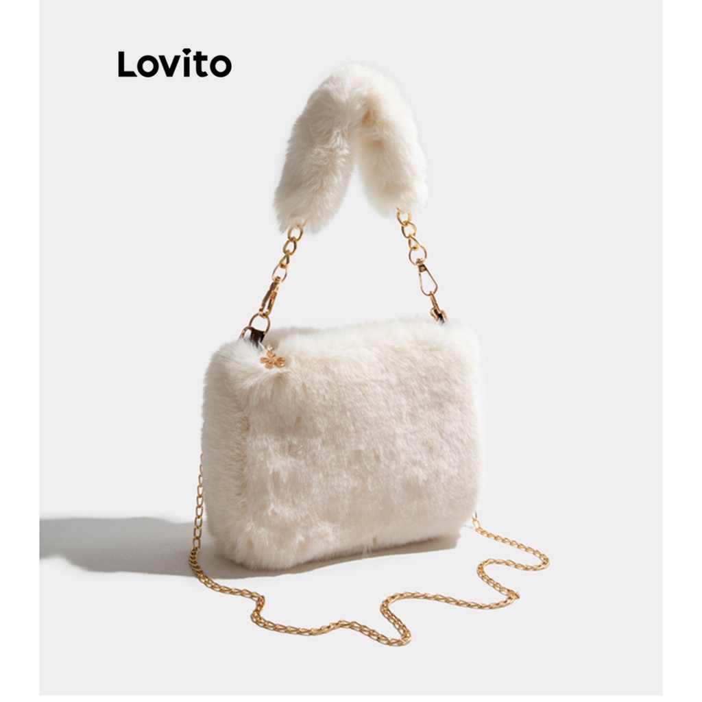 Lovito Women Casual Plain Fuzzy Small Shoulder Bag LFA05232 (Khaki ...