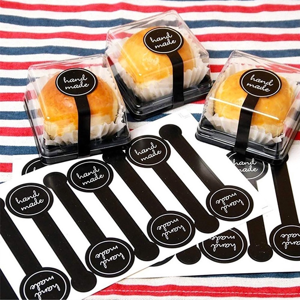100 Pcs/Pack Long Style Black/Pink Bakery Cake Packaging Sealing Labels ...