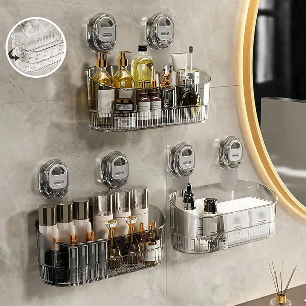 No Drill Bathroom Suction Cup Storage Box Toilet Sink Drain Rack Wall ...