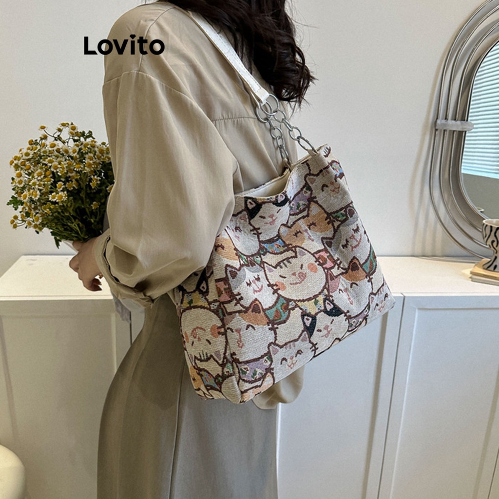 Lovito Women Chain Top Handle Tote Bag LNA28338 (White) | Shopee ...