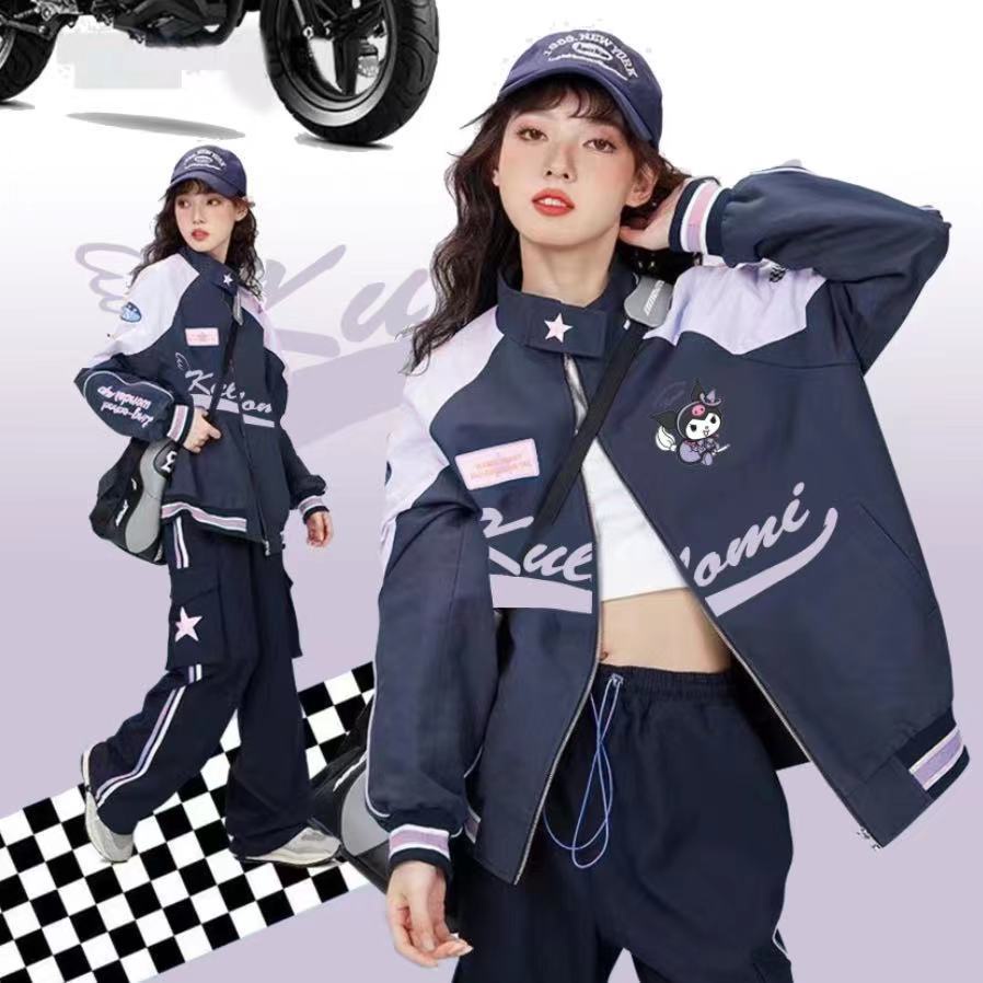 Coat Kuromi American Retro Embroidered Motorcycle Jacket Women High