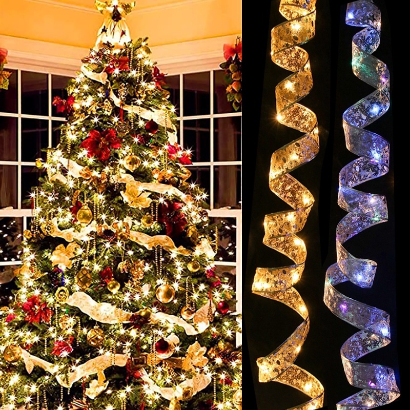 3.8cm Christmas Ribbon Fairy Lights for Christmas Tree Decoration Home