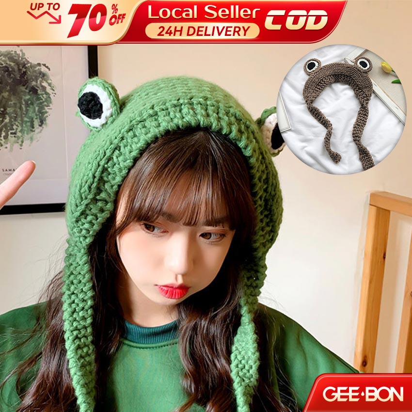 GEEBON Frog Hat Beanies Crochet Knitted Hat Winter Warm Bonnet Costume ...