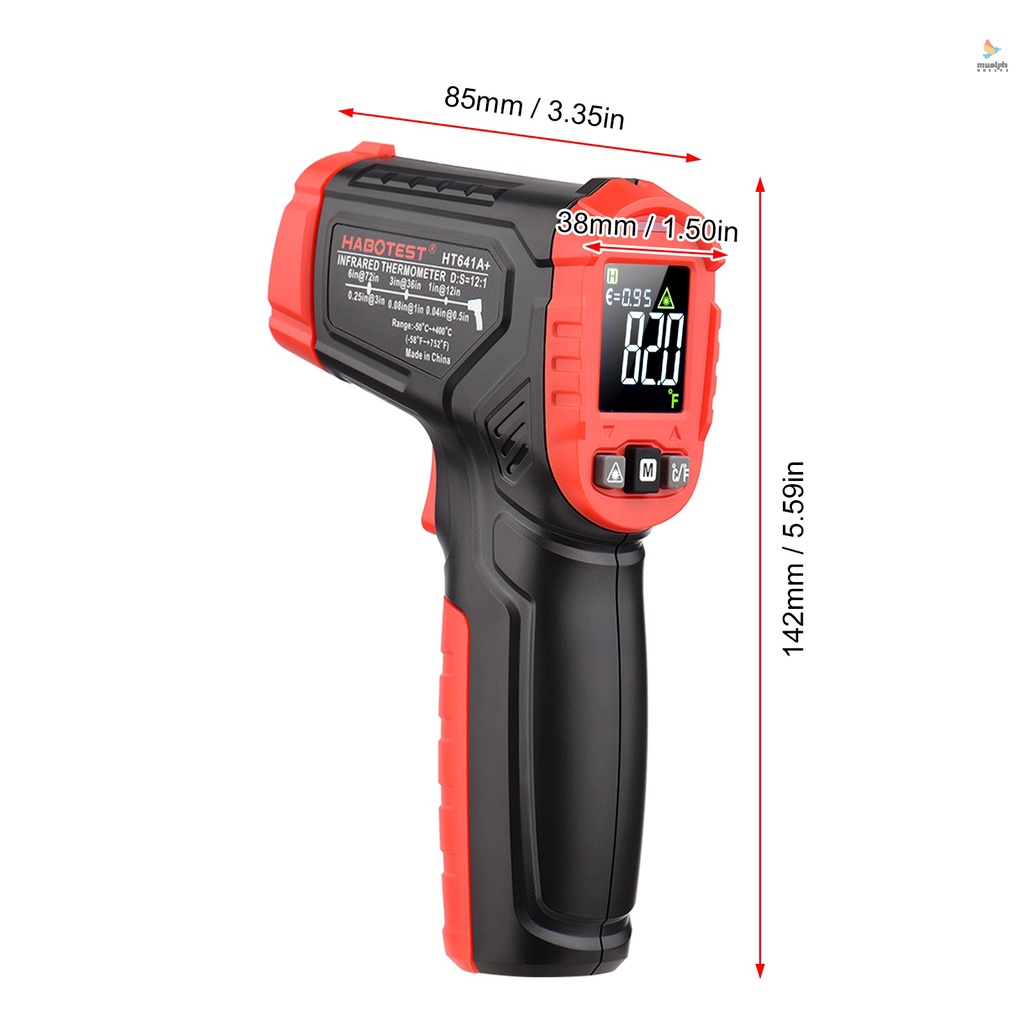 HABOTEST HT641A+ Infrared Thermometer -58~752℉ Non-contact Digital ...