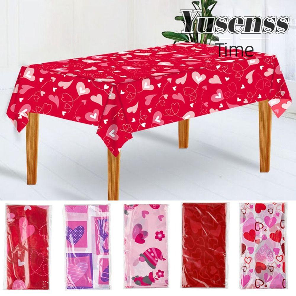 YUSENSS Valentine's Day Tablecloth, Plastic Red Disposable Tablecloths